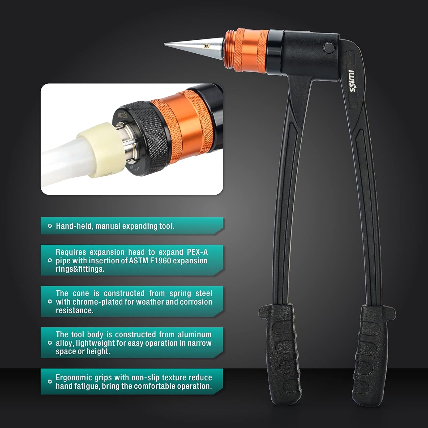 IWISS PEX-A Expander Tool Kit with Self-Rotary Expansion Heads 1/2,3/4 and 1-Inch,PEX Cutter included for Uponor ProPEX,Wirsbo