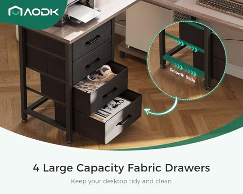 AODK L Shaped Gaming Desk with 4 Drawers, 61" Reversible Home Office Desks with Power Outlets