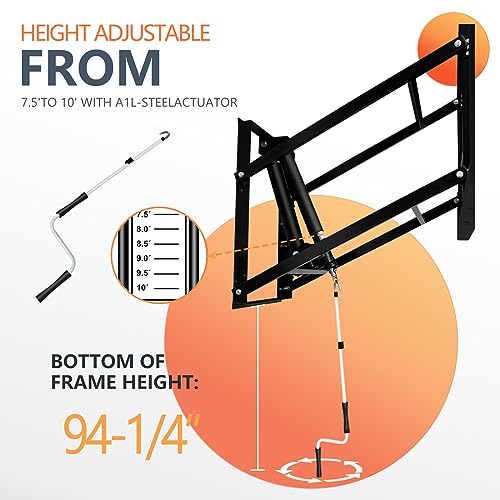 PROGOAL Basketball Hoop Garage Wall Mounted Adjustable-Height, with 60''x36''Tempered Glass Backboard, Pro-Style Breakaway Rim
