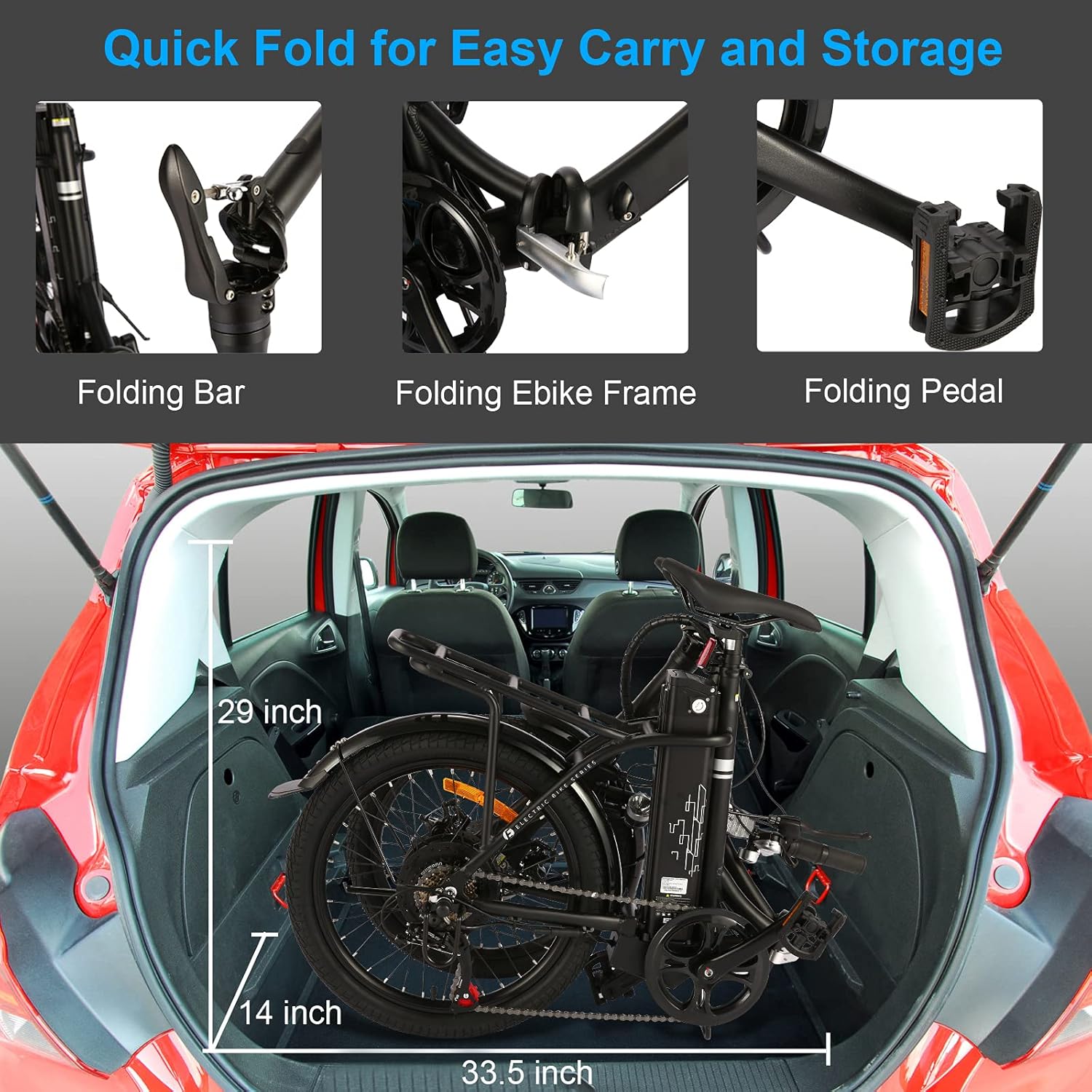 20'' Folding Electric Bike Adjustable Height for Adults and Teens