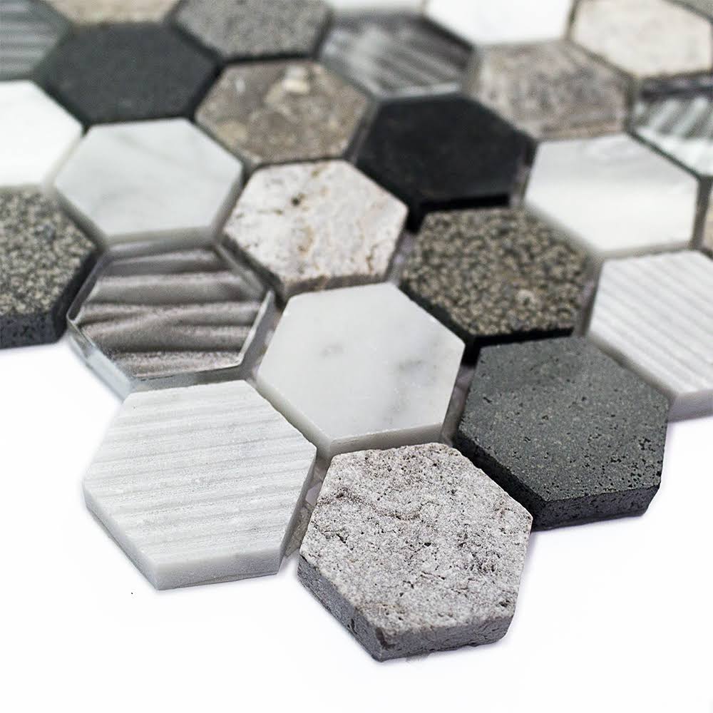 TileBar Esker Stratus Hexagon Marble u0026 Glass Tile, Backsplash and Wall