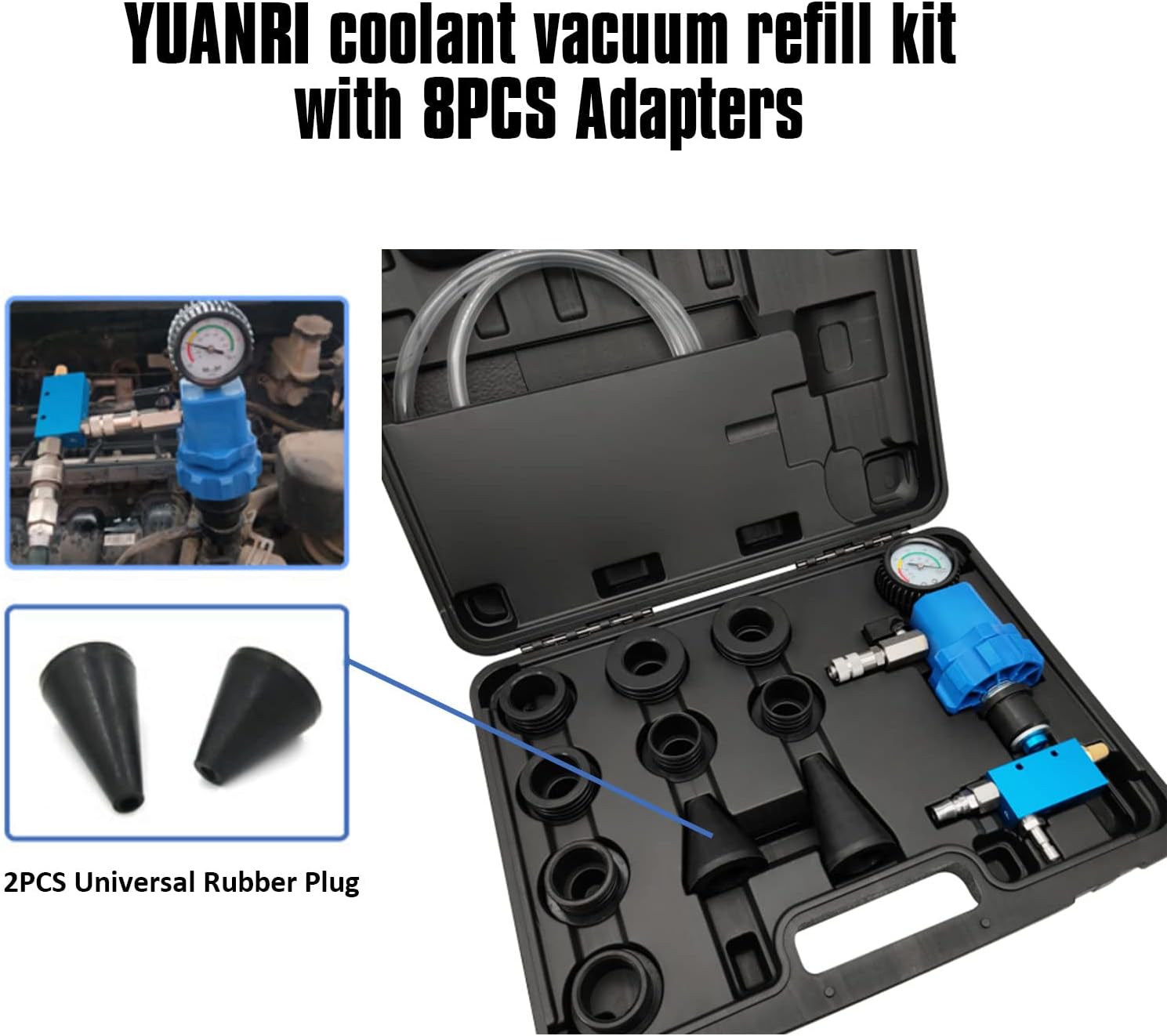 YUANRI Coolant Vacuum Refill Kit with 2PCS Universal Tapered Rubber Adapters
