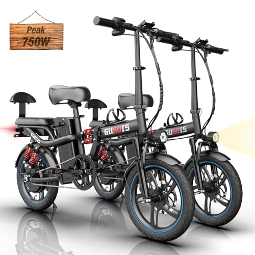 2 Seater Electric Bike for Adults,Mini Bike 500/750 Motor,28MPH,48V/15AH Removable Battery,25-30Miles 16" Fat Tire Commuter Ebike