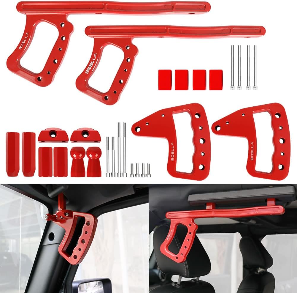 Front & Rear Roll Bar Grab Handles Kit Compatible with 2007-2018 Jeep Wrangler JK JKU Unlimited 4 Door Pack of 2