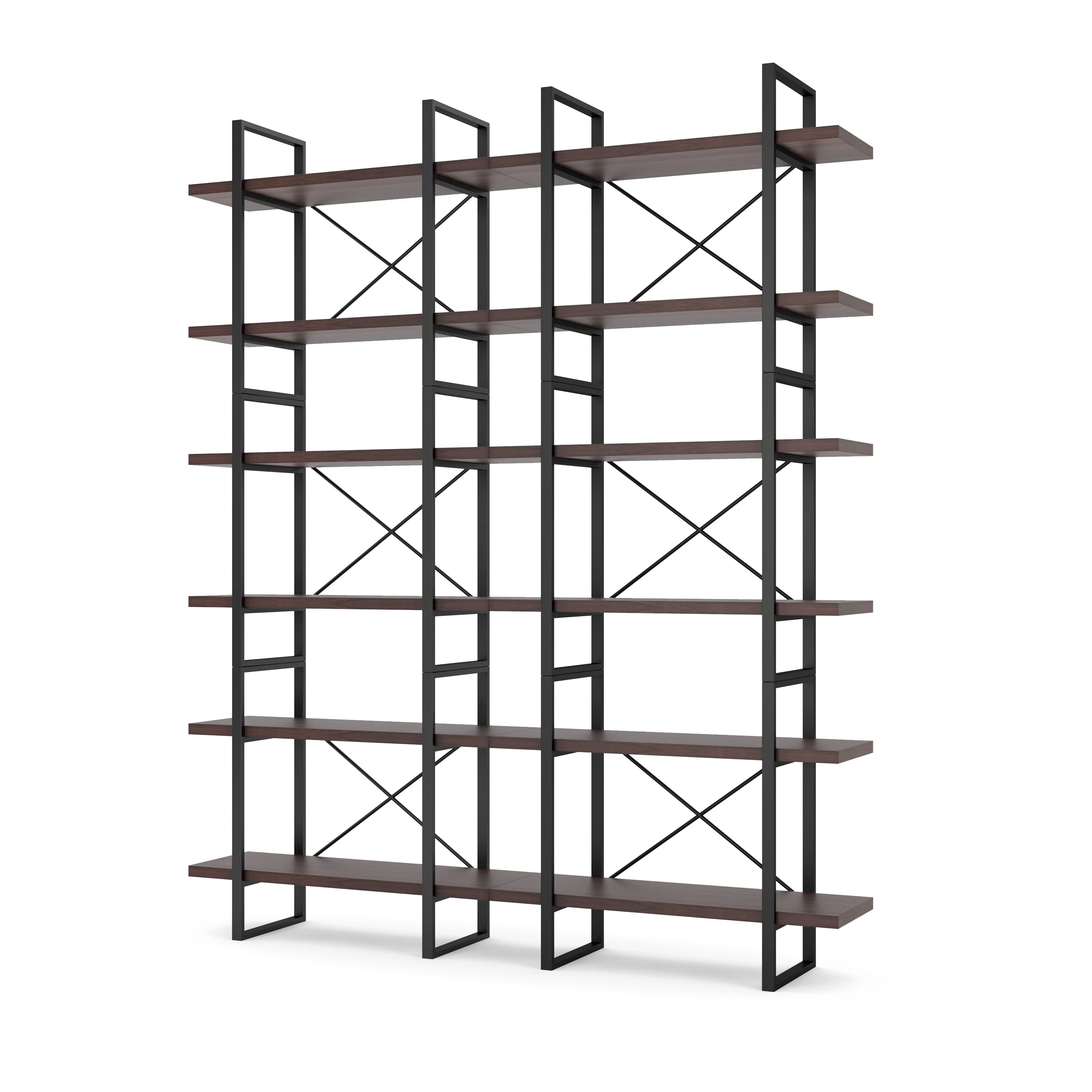 Davee Dark Walnut Color Room 6-Tiers Divider Bookcase - 85" H x 70" W x 12.6" D