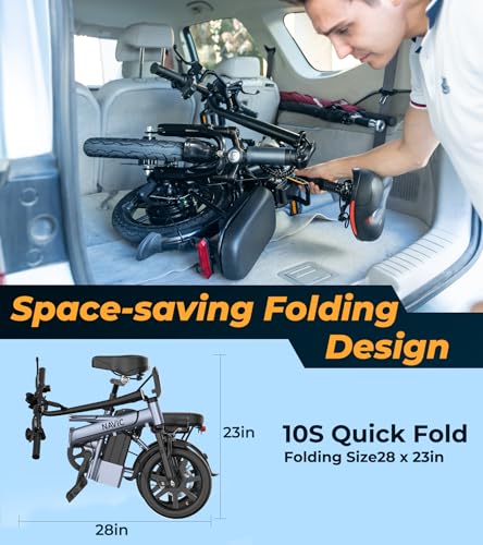 NAVIC Electric Bike for Adults, 14'' Adults Electric Bicycles, Peak 750W Folding Ebike with 499.2/749Wh Removable Battery, Max Speed 22mph