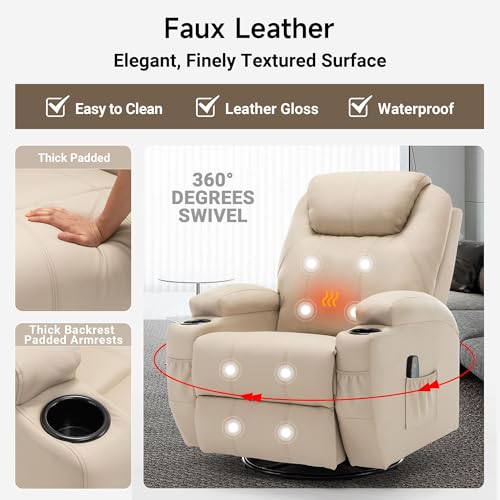 Recliner Chair, Rocking Chair with Massage and Heat, 360° Swivel Recliner Chairs for Adults
