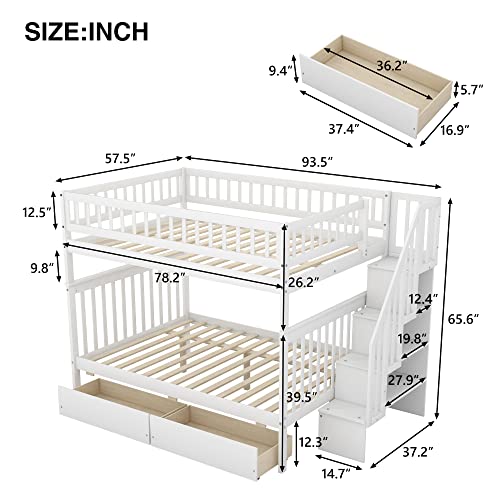 Harper & Bright Designs Twin Size Loft Bed with L-Shaped Desk and Stairs, Solid Wood Loft Bed Frame with Storage Drawers and Bookcase
