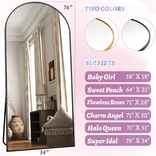Full Length Mirror, 76"x34" Arched Floor Mirror Freestanding, Floor Standing Full Body Mirror with Stand for Bedroom