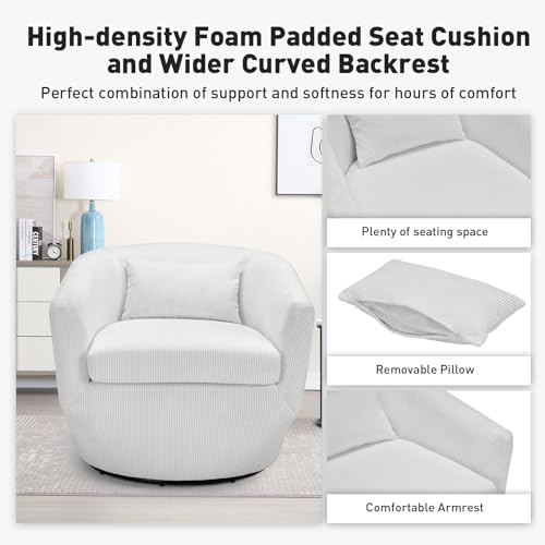CANMOV 360° Swivel Accent Chair Set of 2, Upholstered Swivel Barrel Chair with Pillow, Modern Single Sofa Arm Chair for Living Room, Bedroom, Club
