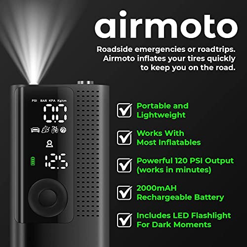 Airmoto Tire Inflator Portable Air Compressor - 2pack - Air Pump for Car Tires with Tire Pressure Gauge (120 PSI)