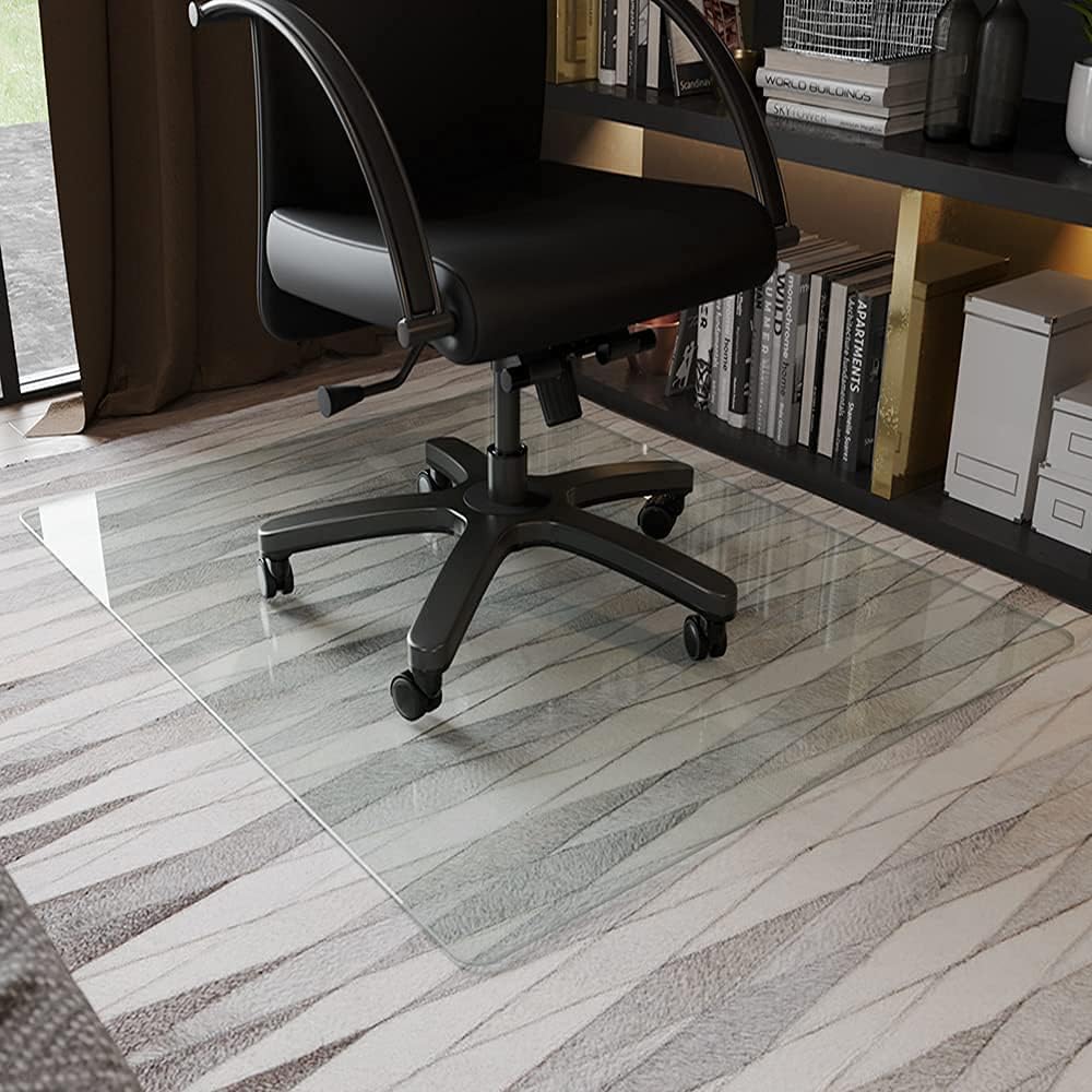GLSLAND Office Chair Mat, 46 x 36 Premium Tempered Glass Computer Desk Mats Hard Protect Floor