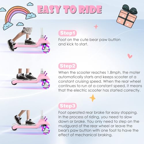 Electric Scooter for Kids Ages 3-8, Kids Electric Scooter, 3 Wheel Toddler Scooters with Flash Wheels and Widen Anti-Slip Deck, 3 Adjustable Height