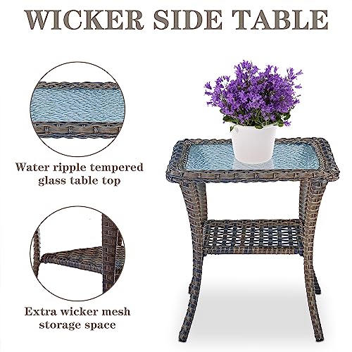 Patio Wicker Chairs Swivel Rocker - Outdoor Swivel Rocking Chairs Set of 2 with Rattan Side Table
