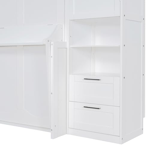 Queen Size Murphy Bed Wall Bed with Desk and Closet,Drawers and Shelves,for Small Spaces Studio Study Office Guest Room Use (Gray#Desk, Queen)