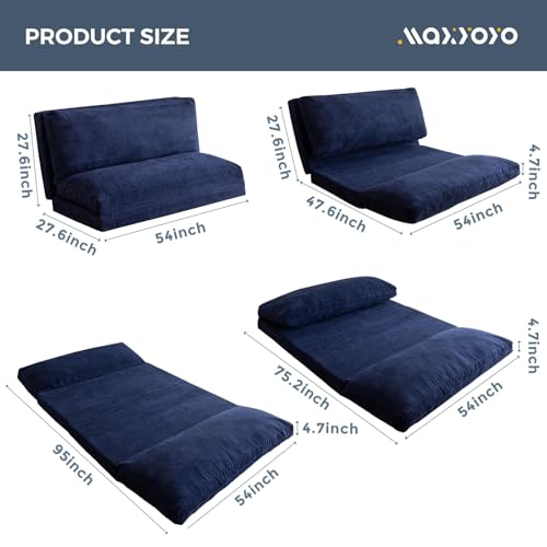 MAXYOYO Bean Bag Bed Folding Sofa Bed Floor Mattress for Adults, Extra Thick and Long Floor Sofa with Corded Washable Cover, Dark Grey, 30x95 Inch