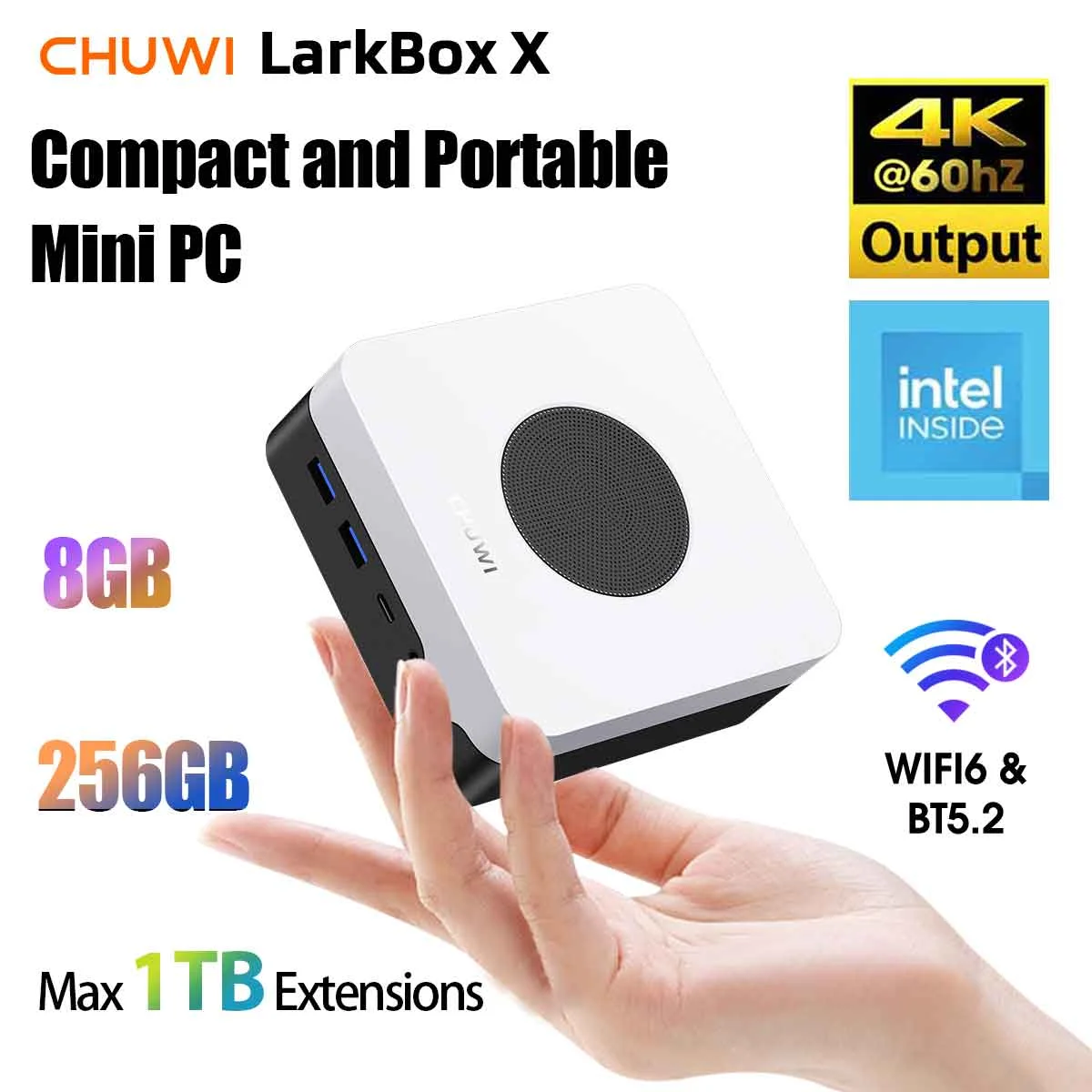 CHUWI LarkBox X Mini PC,512GB SSD 12GB RMA,Intel 12th Gen N100(up to 3.40Ghz),Windows 11 Mini Gaming/Bussiness Desktop Computers,WIFI 6