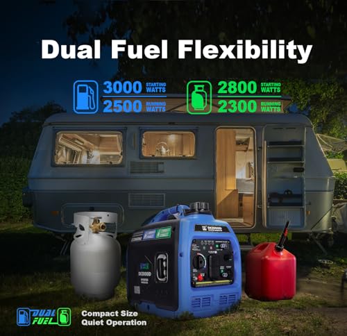 DK 5000W Gas Inverter Generator, Electric Start, 120V 240V Full Power Output, Dual or Tri-fuel Conversion Possible, Wheel & Handle Kit
