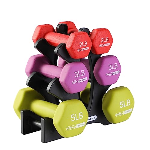 HolaHatha Neoprene Dumbbell Free Hand Weight Set with Rack, Ideal for Home Exercises to Gain Tone and Definition