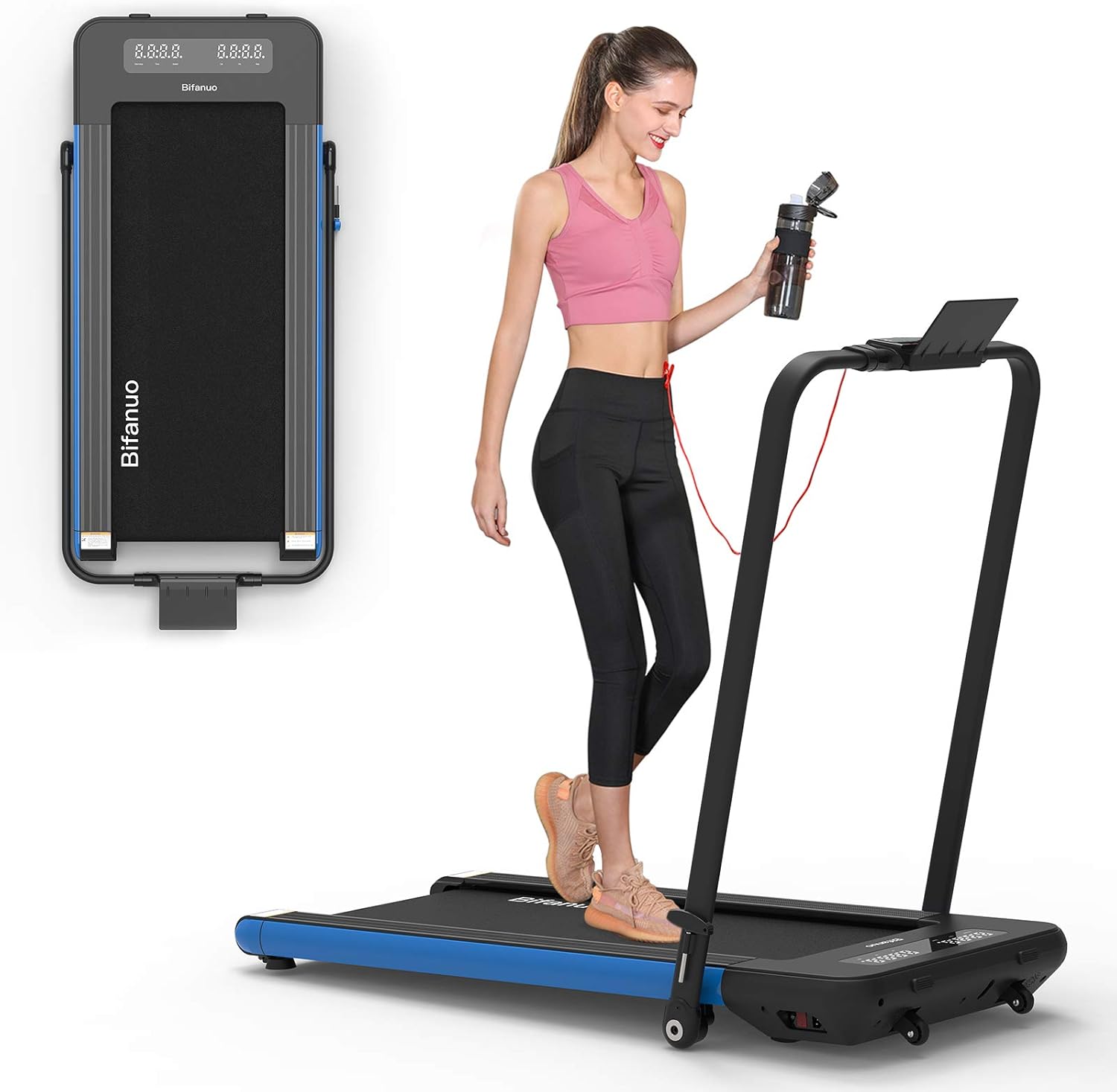 BiFanuo 2 in 1 Folding Treadmill, Smart Walking Running Machine with Bluetooth Audio Speakers
