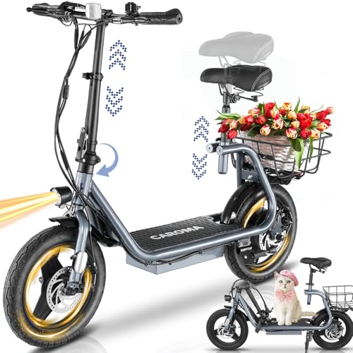 Caroma Peak 500W/800w/1200w Electric Scooters for Adults 14" Tire, 48V Battery, 30Miles Range, 20MPH Top Speed, Adjustable Electric Scooter with Seat