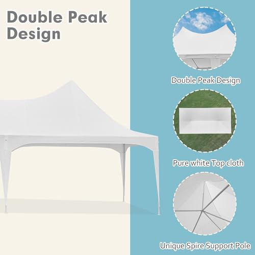 EROMMY 26x19ft Party Tent, White Wedding Tent, Decagonal Heavy Duty Canopy with 8 Removable Sidewalls, 8 Church Windows and 2 Pull-Back Doors