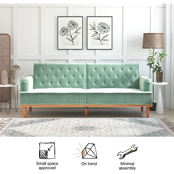 Mr. Kate Stella Vintage Convertible Sofa Bed Futon, Tan Linen