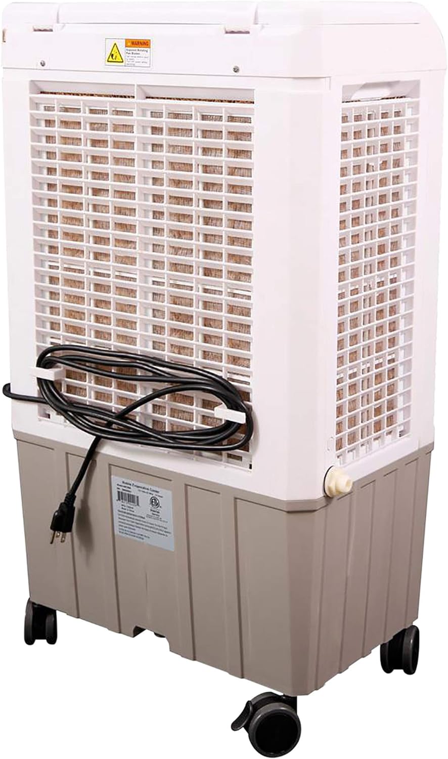 Hessaire MC26A Portable Evaporative Cooler, Humidifier, 2100 Cubic FPM, Cools 700 Sq. Ft., 2.5 GPH, White. For Garages, Shops, Patios, Pools