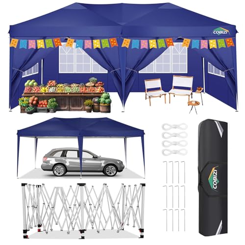 COBIZI 10x10 Pop up Canopy Tent Protable Canopy Tent with 4 Sidewalls Waterproof Commercial Instant Shelter for Parties, Wedding