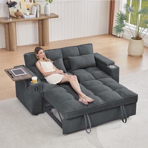 68.11" Corduroy Sleeper Chair Bed with USB Port, Cup Holders & Side Storage Pockets – 3-in-1 Foldable Sofa Bed for Guest Room, Living Room – White