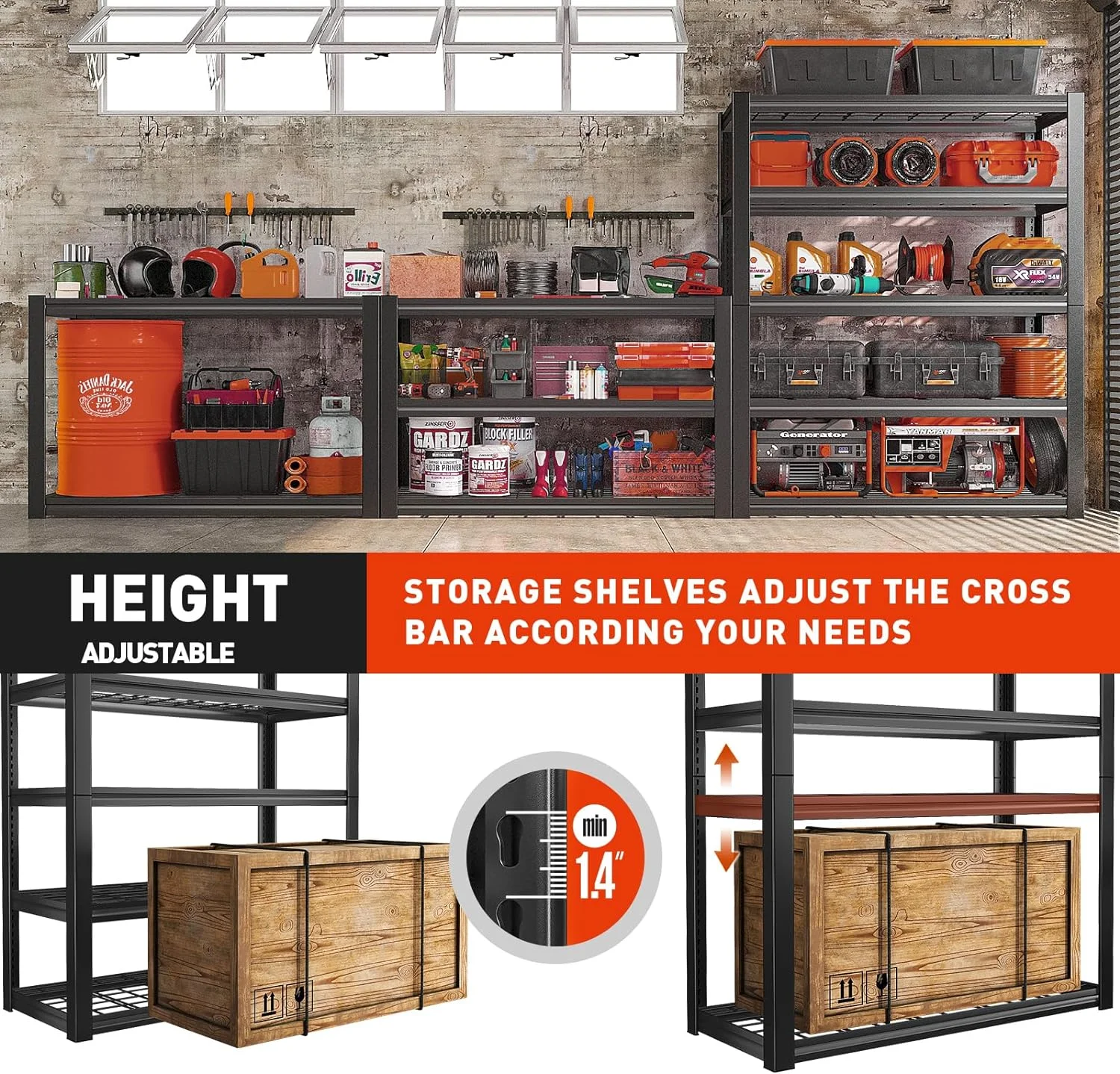 U-ToBe Garage Shelving Heavy Duty Loads 2000LBS 40" W Garage Storage Shelves Heavy Duty Shelving 72"H Adjustable Metal Shelving for Storage Rack 5