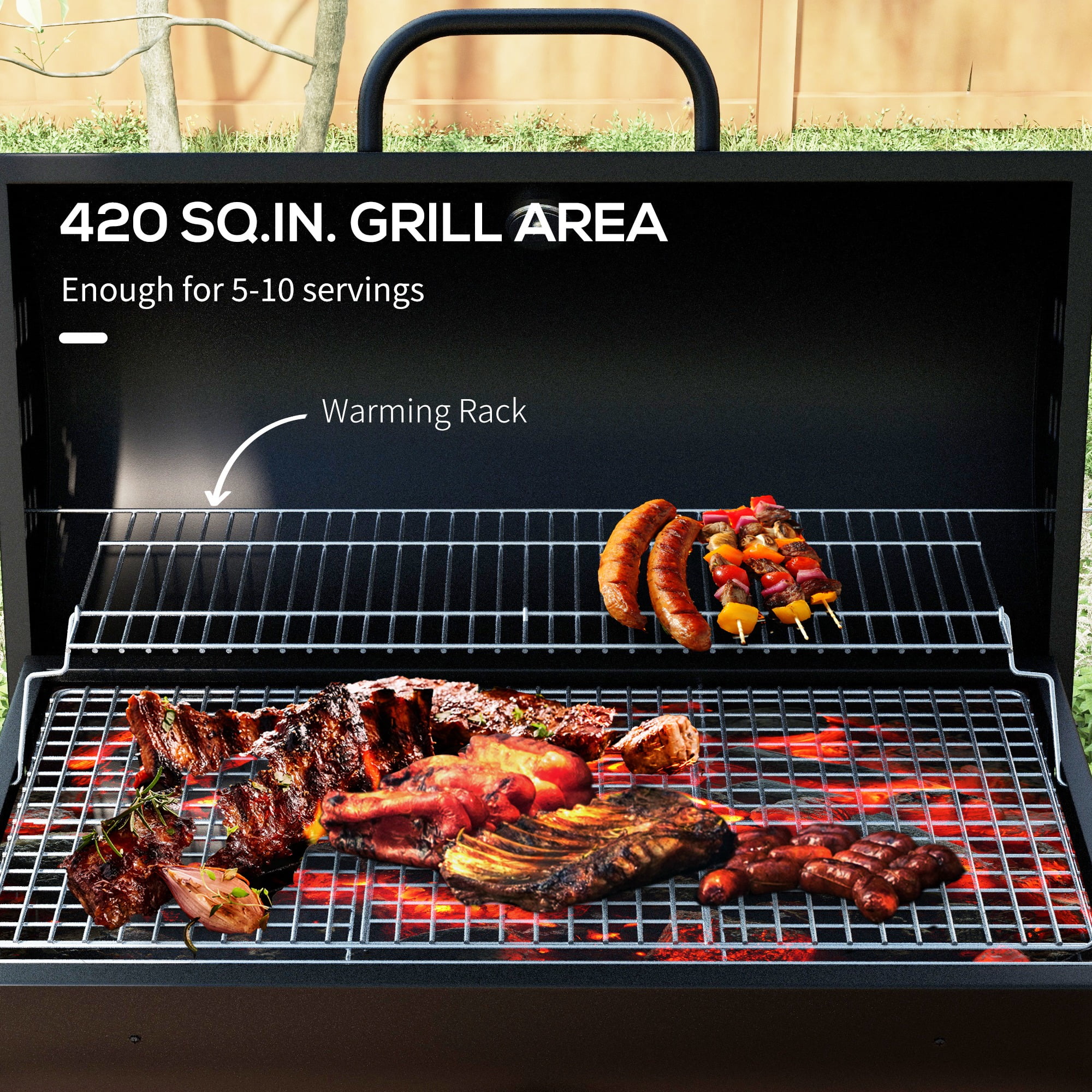 Outsunny Barrel Charcoal BBQ Grill, Wheeled Barbecue, Black