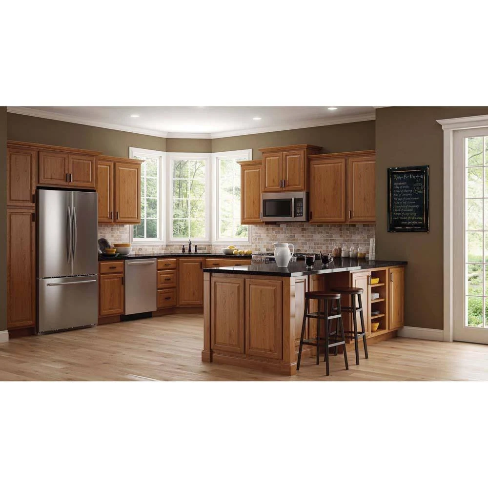 Hampton Bay Hampton Assembled 24x34.5x24 in. Drawer Base Kitchen Cabinet with Ball-Bearing Drawer Glides in Medium Oak