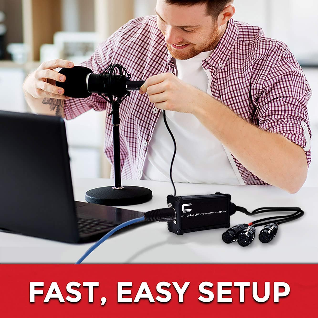 XLR Over Cat5 4 Channel 3-Pin Male Female to Single Ethernet - XLR, AES, DMX Over RJ45 Cat5/Cat6 Audio Over Ethernet Multi Network Snake Receiver