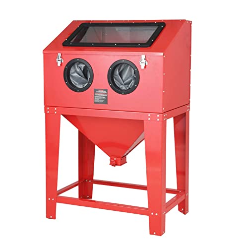 Top Abrasive Blast Cabinet 90 Gallon with Glass Viewing Windows for Rust Grime Paint Removing/Various Media Compatible Pressure Floor Sandblaster