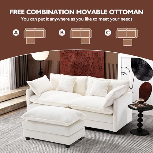 Ihanherry 111.4" U Shaped Modern Cloud Sofa Modular Sectional Couch with 2 Ottoman, 5-Seat Chenille Deep Seat Sofa with Pillow for Living Room