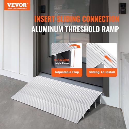 VEVOR Door Threshold Ramp, 6" Rise Door Ramp for Wheelchairs, Aluminum Threshold Ramp for Doorways Rated 800 lbs Load Capacity