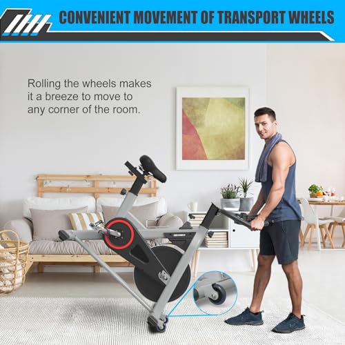 GEONEO Exercise Bike, Exercise Bike for Home, Stationary Indoor Cycling Bike Cardio Gym with pad Holder and LCD Monitor