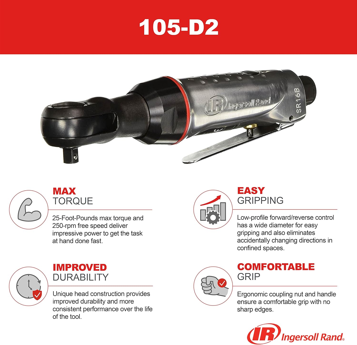 Ingersoll Rand 105-L2 1/4" Air Ratchet, Extended Length