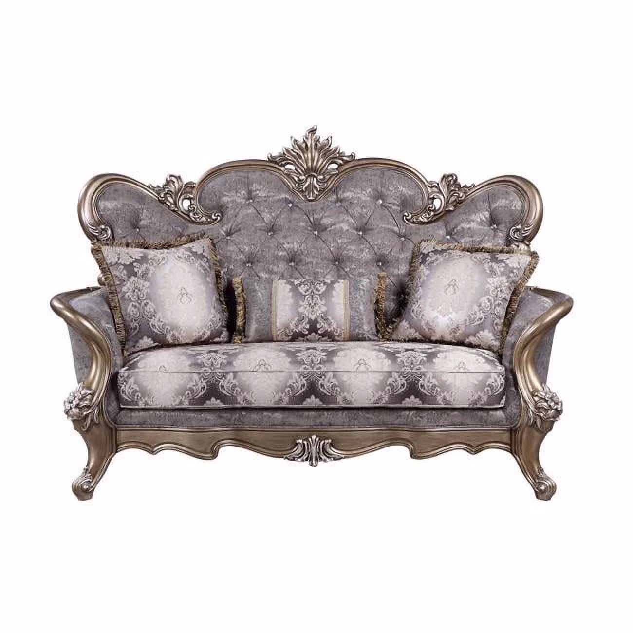 HomeRoots 515748 75 in. Grey & Platinum Cotton Blend Love Seat Sofa & Toss Pillows