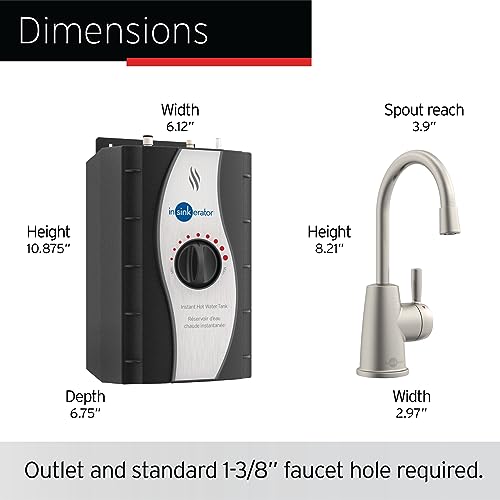 InSinkErator HOT250 Instant Hot Water Dispenser System, Single-Handle Faucet in Satin Nickel with 2/3-Gallon Stainless Steel Tank, H250SN-SS