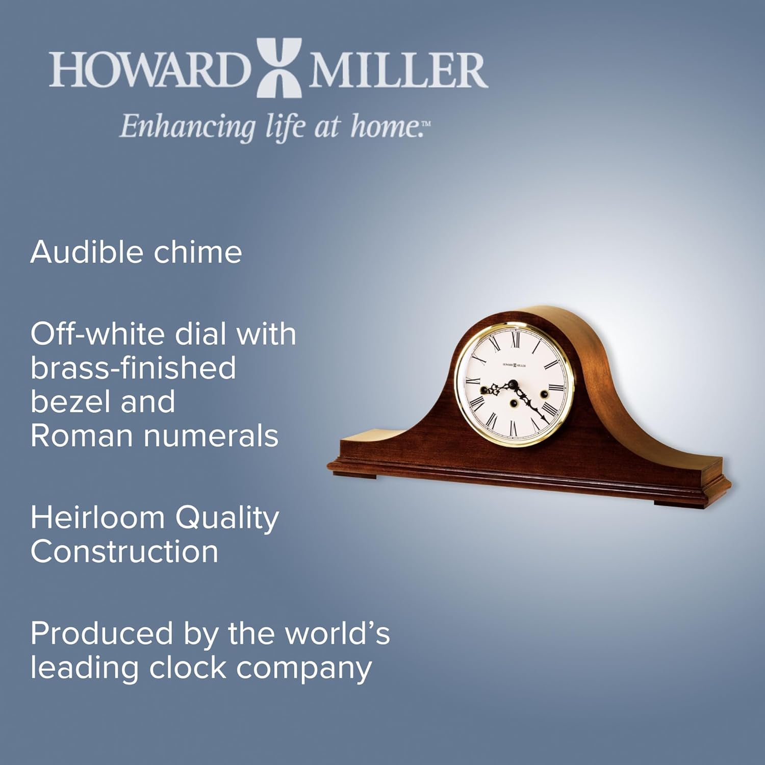 Howard Miller Mason Mantel Clock 630-161 – Mechanical, Windsor Cherry Home Decor, Key-Wound, Single-Chime Movement