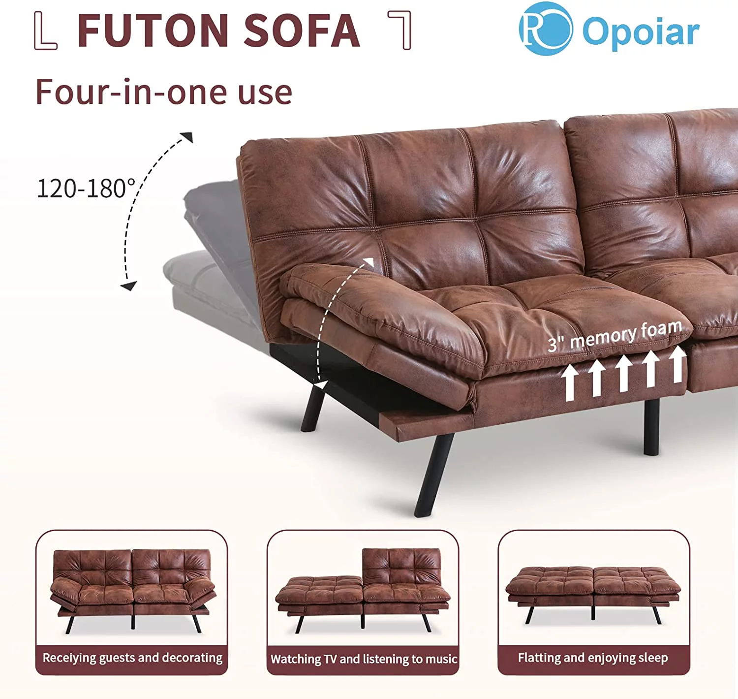 Leather Futon Sofa Bed,Convertible Memory Foam Couch Bed,Futon Sets Daybed with Mattress Included