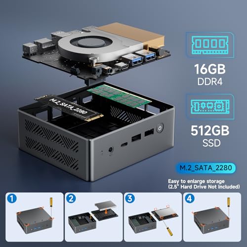 Bmax B4 Plus Mini PC, Intel N100(up to 3.4GHz), 16G DDR4/512GB SSD, Win-11 Pro, Type-C/HDMI Mini Desktop Computer