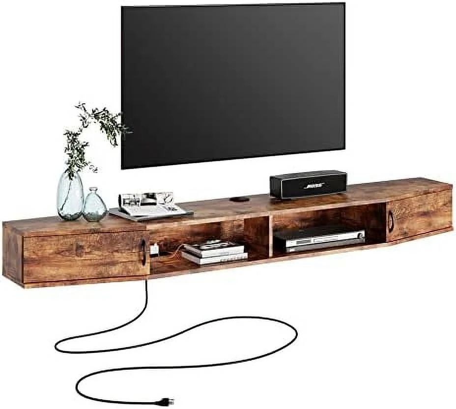 HJZUINIUNIU Audio Video Shelving Wall Mounted Floating TV Stand Wood TV Media Console Floating Entertainment Center Desk with  TV  Console for Living