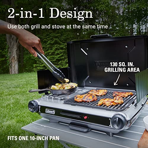 Coleman Tabletop 2-in-1 Grill & Stove with 2 Adjustable Burners, Propane Grill/Stove with Push-Button Starter, Wind Guards, Grease Tray, & 20