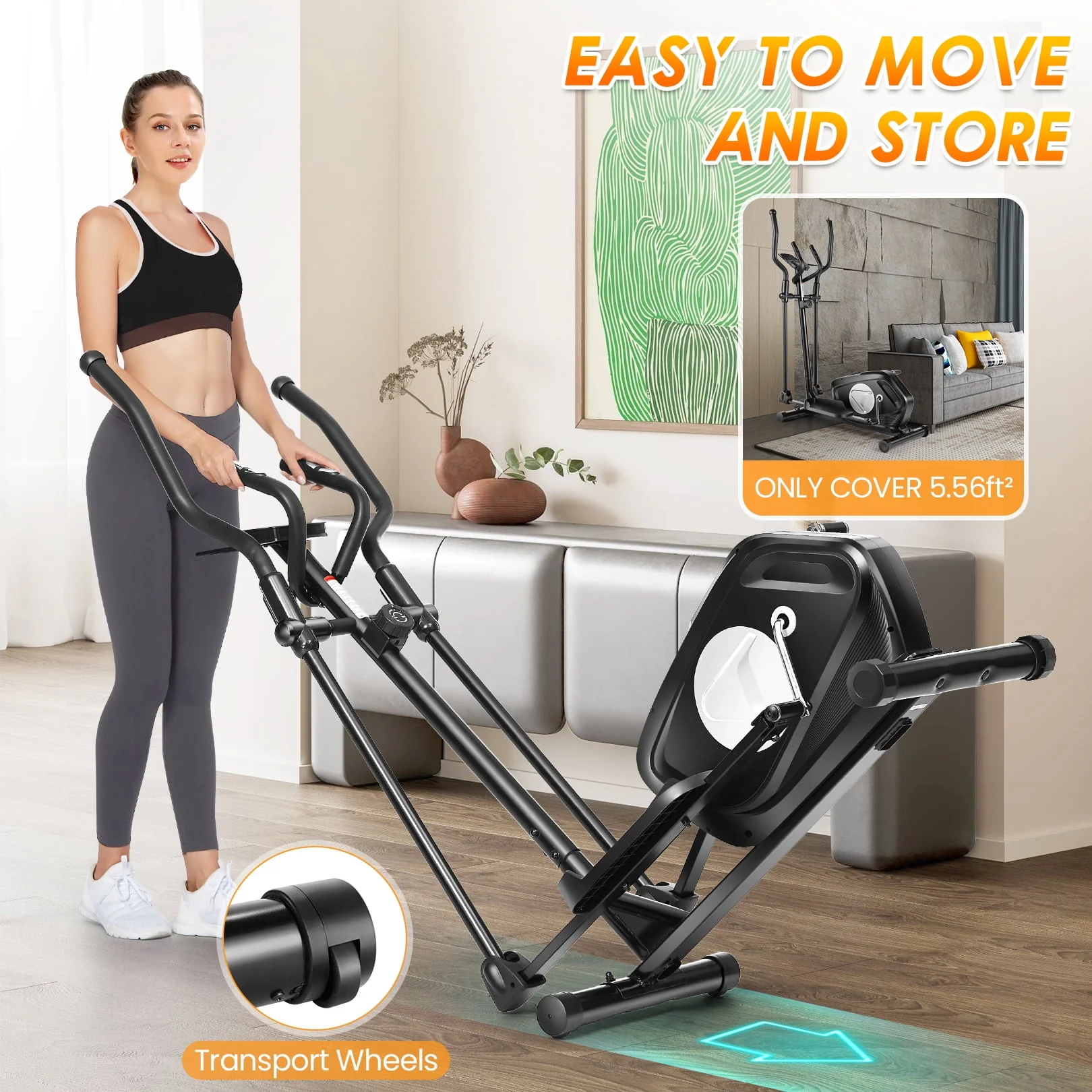 Elliptical Machine 8 Levels Elliptical Trainers with Heart Rate Sensor LCD Monitor Smooth Quiet Driven for Home Gym Office 390lbs Capacity 15inch