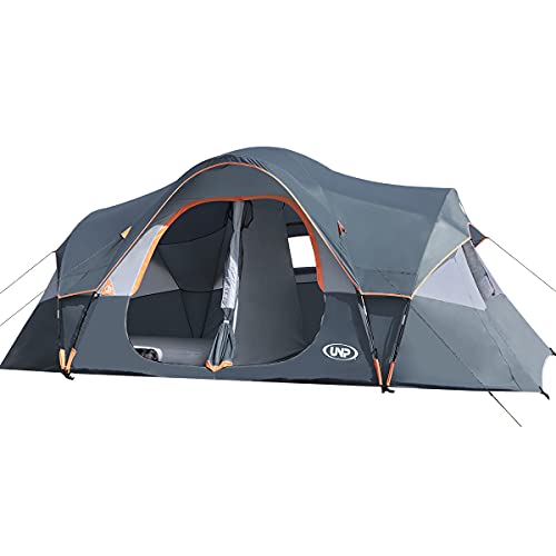 UNP Camping Tent 10-Person-Family Tents, Parties, Music Festival Tent, Big, Easy Up, 5 Large Mesh Windows, Double Layer, 2 Room, Waterproof