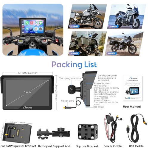 Carpuride W603 Motorcycle Carplay Screen, Wireless CarPlay & Android Auto for Moto, Remote Control，6.3" Waterproof Touchscreen, BT Trans