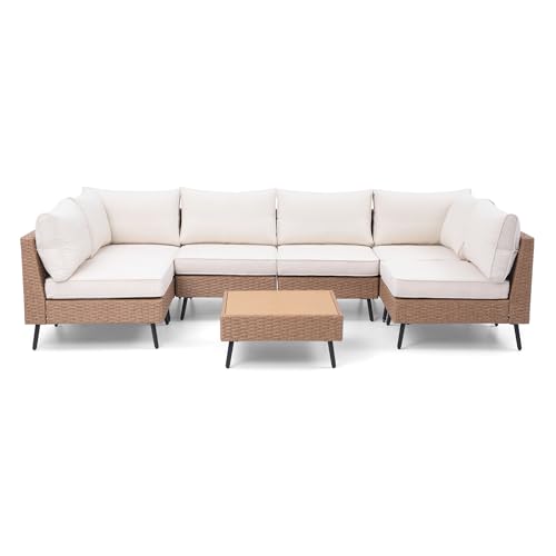 LAUSAINT HOME Outdoor Patio Furniture, 8 Piece Outdoor Sectional Sofa PE Rattan Wicker Patio Conversation Sets